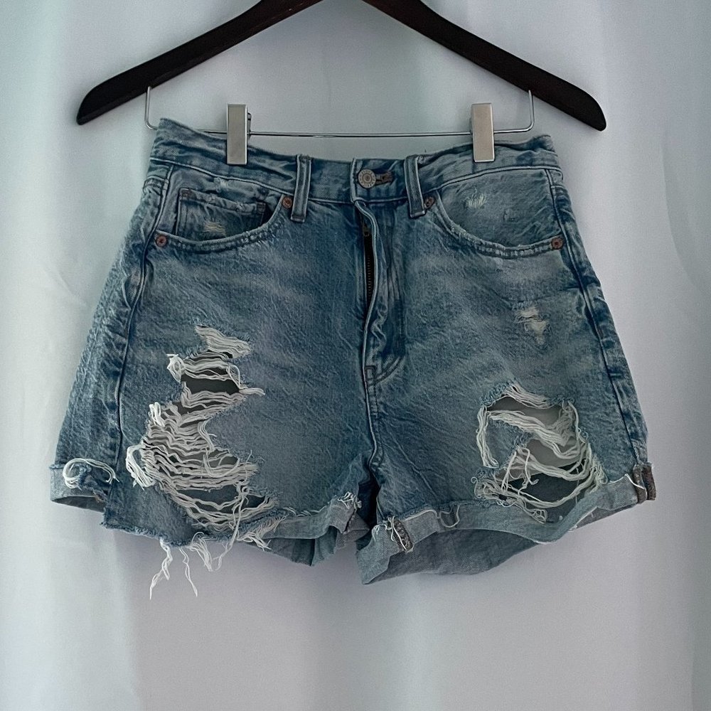 Distressed Light-Wash Denim Shorts